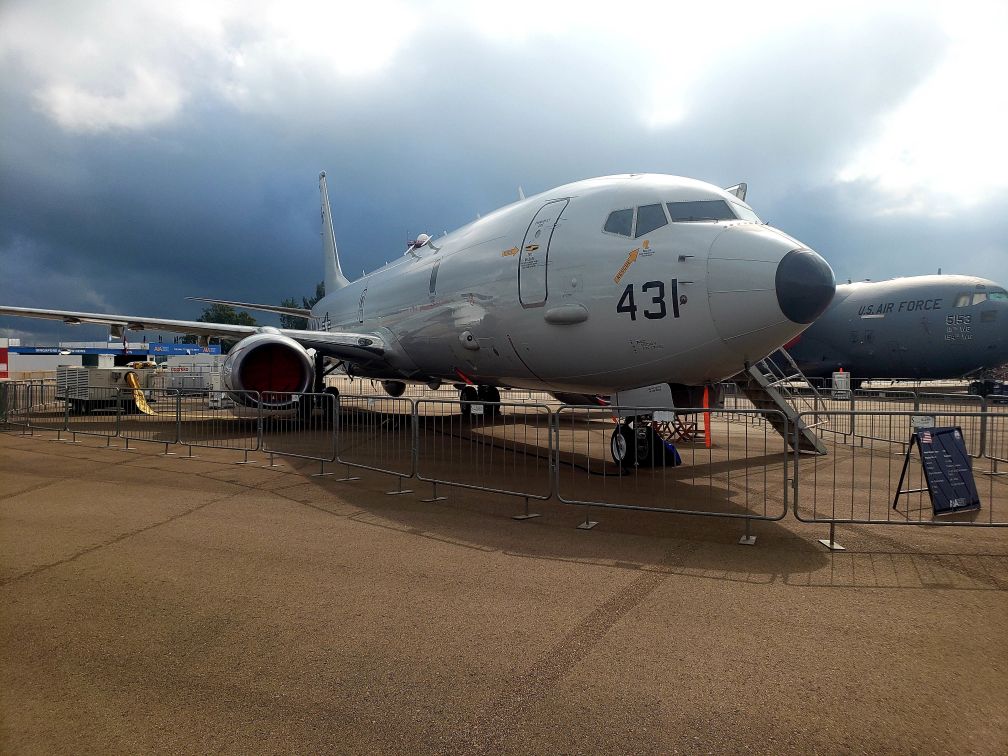 A P-8A assigned to US Navy Patrol Squadron (VP) 10 sits on the flight line at the Singapore Air Show on 11 Feb 2020. Boeing announced that it would suspend production for two weeks at its Seattle, Washington, facilities, including work on the P-8A and the KC-46A, starting on 25 March. (US Navy)