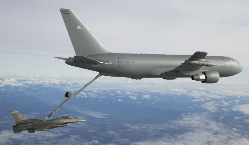 The KC-46A Test 004-002 was the initial F-16 contact and fuel pass flight that was conducted on January 24, 2016. (US Air Force)