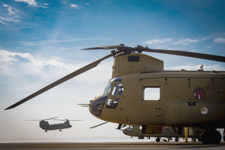 The first of 14 new-build CH-47F Chinooks for the Netherlands seen at Boeing’s Philadelphia production plant prior to delivery. With six upgraded CH-47Fs already in service, the RNLAF will have a fleet of 20 commonly configured helicopters by the time deliveries are complete before the end of 2021. (Boeing)