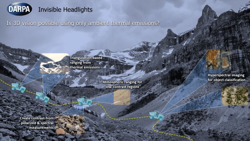 DARPA is pursuing improved methods to enable unmanned ground vehicles to navigate accurately in low-light conditions.  (DARPA)