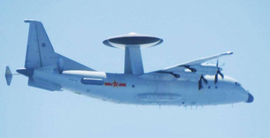 A Chinese Y-9 airborne early warning and control aircraft spotted by the JASDF flying over the East China Sea on 23 March 2020. (Japanese MoD)