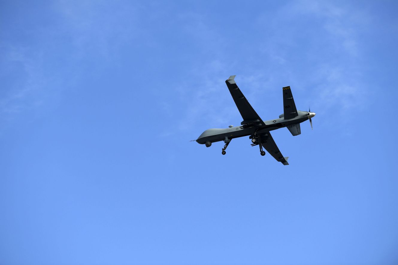 An MQ-9 Reaper flies a training mission over Creech Air Force Base in Nevada on 25 March. GA-ASI ferried, or delivered via flight, an MQ-9 Reaper to a customer for the first time in January (US Air Force)