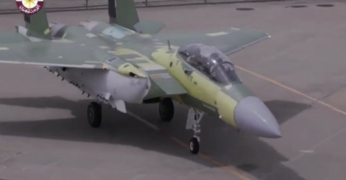 A screenshot of a Qatari MoD video showing the conclusion of the maiden flight of the first F-15QA for Qatar.