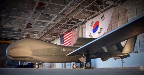 Two RoKAF RQ-4 Global Hawk UAVs in a hangar at an undisclosed location. US Ambassador to South Korea Harry Harris released the image on 19 April in a Twitter post