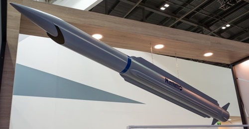 Nammo displayed a ramjet-powered surface-to-air interceptor concept on its stand at DSEi 2019 to highlight one of several applications it believes its SFRJ technology would be valuable.
