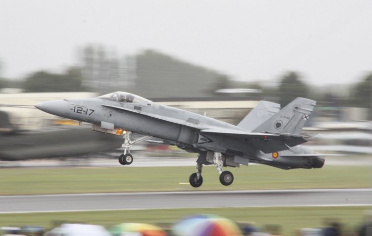 Spanish Hornet fighters are to lead the next rotation of the NATO Baltic Air Policing mission, alongside British Typhoons and French Mirage 2000s. (Jane’s/Gareth Jennings)