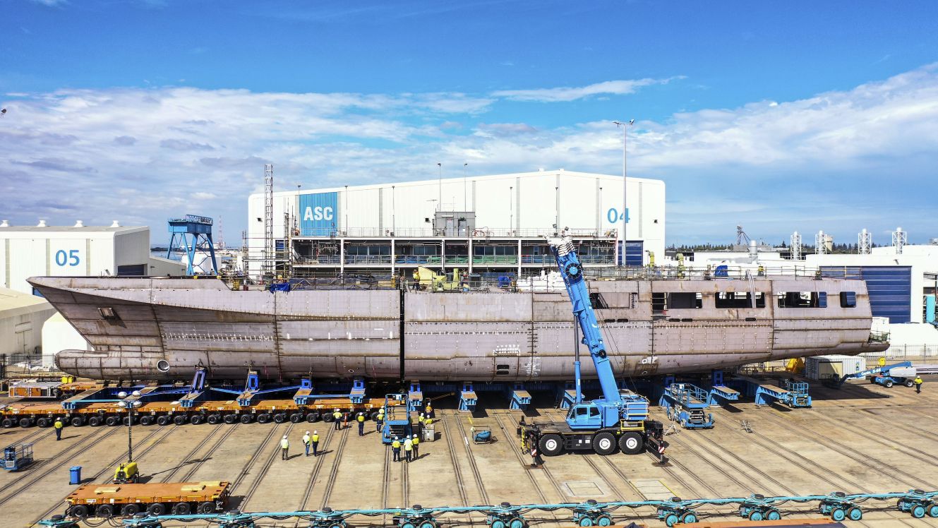 The first Arafura-class OPV being formed up at Osborne Naval Shipyard (Commonwealth of Australia)