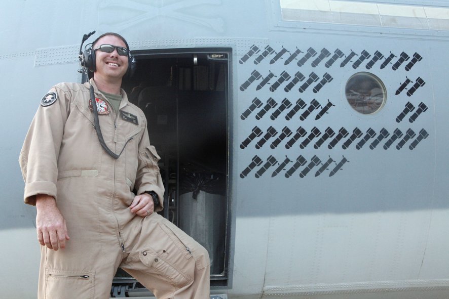 An airman poses next to the operational ‘kill’ markings stencilled onto the fuselage of a Harvest HAWK in Afghanistan during the war fighting stage of the conflict, giving an indication of the type’s work rate in the CAS role. The USMC is now looking to enhance the aircraft’s capability with a BLOS capability.