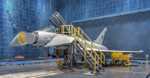 A Eurofighter with a Captor-E radar displayed in the open nose. Hensoldt will now lead an effort to upgrade the current Radar 0 into the Radar 1 for the German and Spanish air forces.