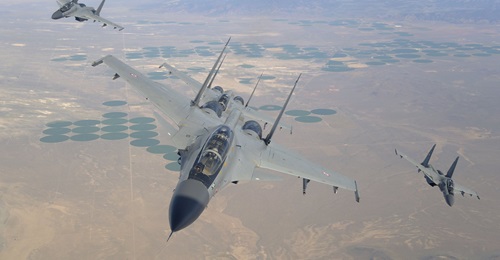 India is considering the acquisition of 12 additional Sukhoi Su-30MKI combat aircraft (pictured) from Russia. However, the US has said it urges allies such as India to “forgo” defence transactions with Russia.