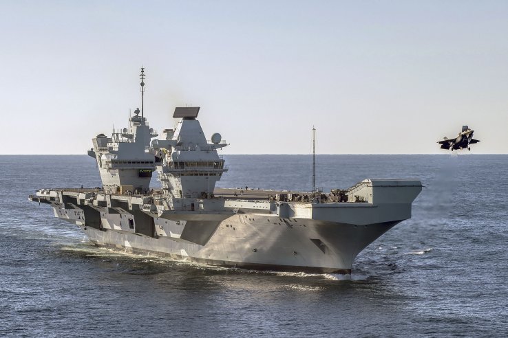 
        An F-35B launching from HMS 
        Queen Elizabeth
        . In addition to its complement of manned aircraft, the carrier and its HMS 
        Prince of Wales
         sister-ship are set to employ swarming drones and unmanned ‘loyal wingman’ depending on the results of upcoming evaluation trials announced by the RAF. 
       (Crown Copyright)