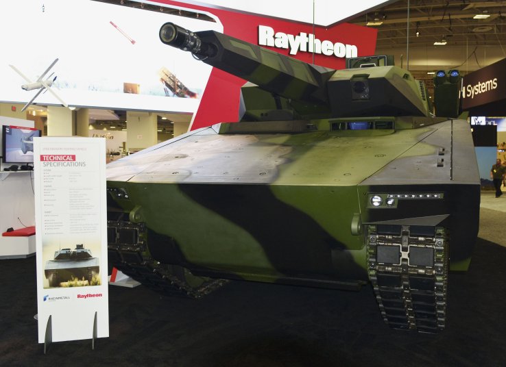 Raytheon and Rheinmetall showcase the Lynx IFV at AUSA 2018 in Washington, DC. In May, the team told Janes that it planned to modify the vehicle prototype for the US Army’s new OMFV competition. (Janes/Patrick Allen)