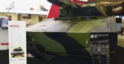 Raytheon and Rheinmetall showcase the Lynx IFV at AUSA 2018 in Washington, DC. In May, the team told Janes that it planned to modify the vehicle prototype for the US Army's new OMFV competition.