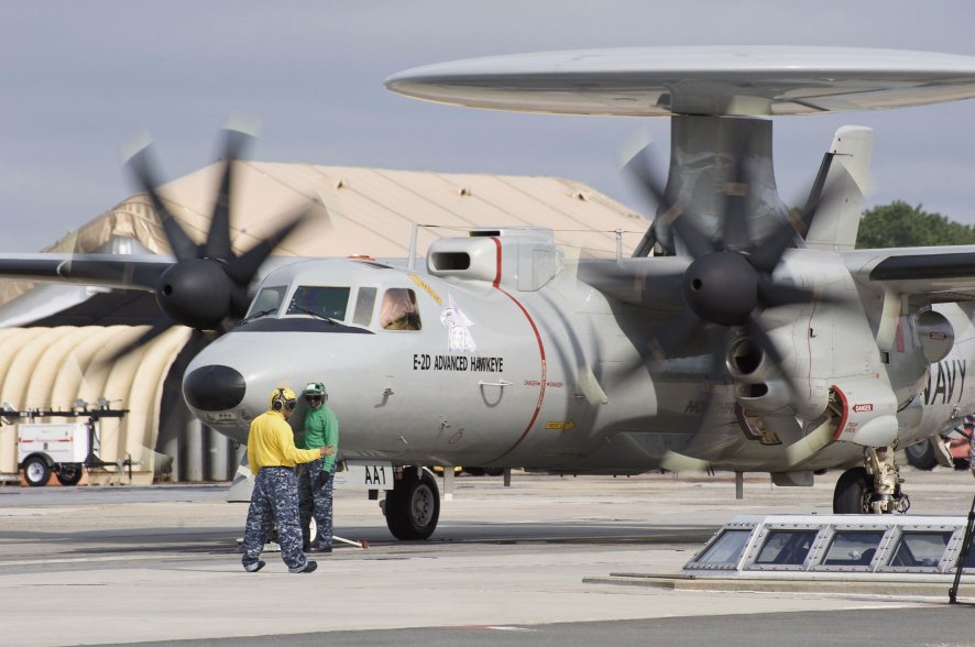 A US Navy Hawkeye readies for launch test on the US Navy’s shorebased EMALS (electromagnetic aircraft launch system) facility. Through a joint India-US technology programme, India is looking to integrate EMAL capability onto future aircraft carriers.  (US Navy)