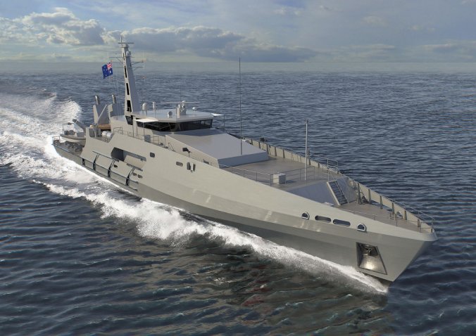 A computer-generated image of a Cape-class patrol boat. Austal announced on 22 July that it had “cut metal” for the second of six ‘evolved’ boats of the class for the RAN. (Austal)