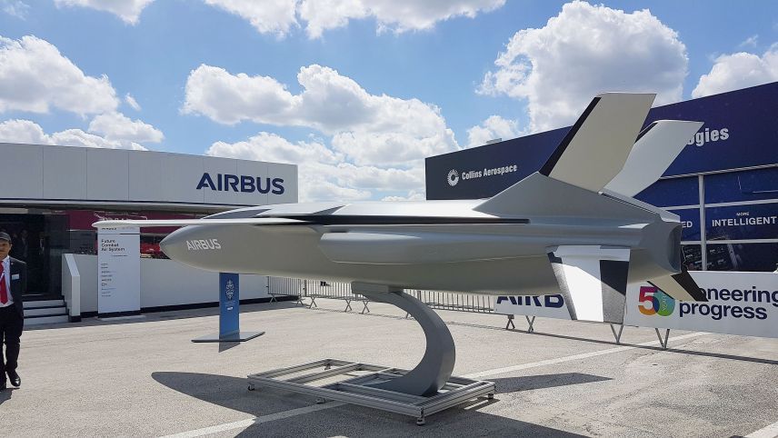 Remote Carriers will be a core component of the Future Combat Air System being developed by Germany, France and Spain. A conceptual model was displayed by Airbus at the Paris Air Show in 2019. (Janes/Gareth Jennings)