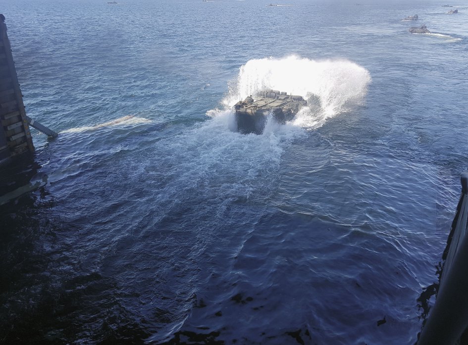 AAVs head for the beach at Ustka, Poland during ‘BALTOPS 18’. The USMC has suspended AAV water activities while it investigates a deadly July 2020 accident.  (Janes/Dr Lee Willett)