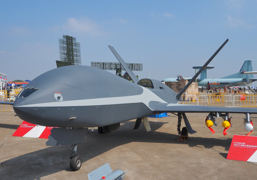 An armed reconnaissance variant of the Cloud Shadow UAV seen at Airshow China 2018. Unlike the Wind Shadow, the export-oriented Cloud Shadow is equipped with a single WP-11C turbojet engine. (Janes/Kelvin Wong)