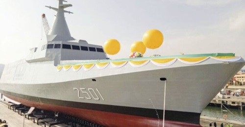 The first-of-class littoral combat ship, seen here at its ceremonial launch in 2017.