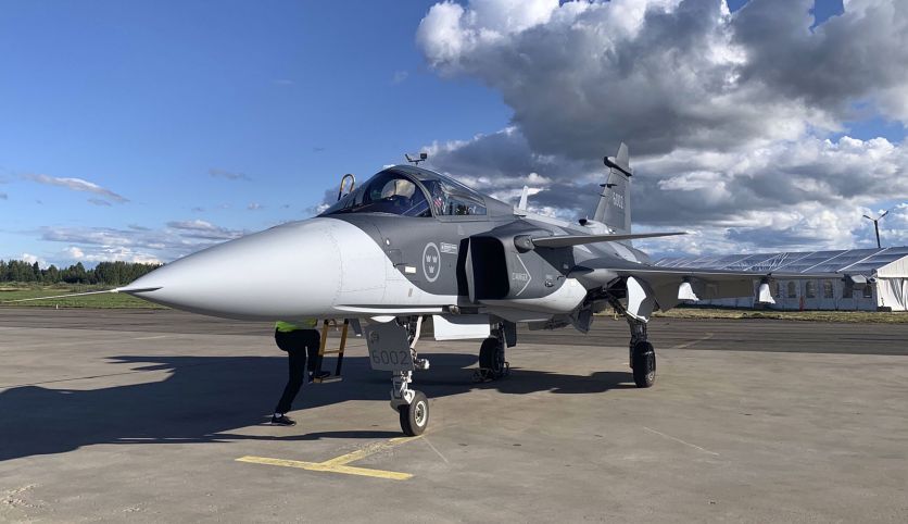 Saab’s offering of the Gripen E, seen here at the Kauhava Air Show, is seeing a broad-based industrial and security package being offered to Finland. (Saab AB/Twitter)