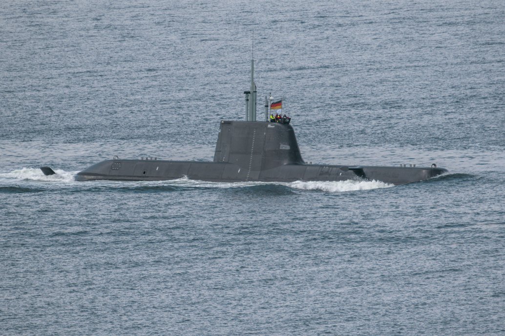 
        Singapore’s first Type 218SG submarine, 
        Invincible
        , seen here during its shallow water trials on 31 August 2020.
       (Michael Nitz)