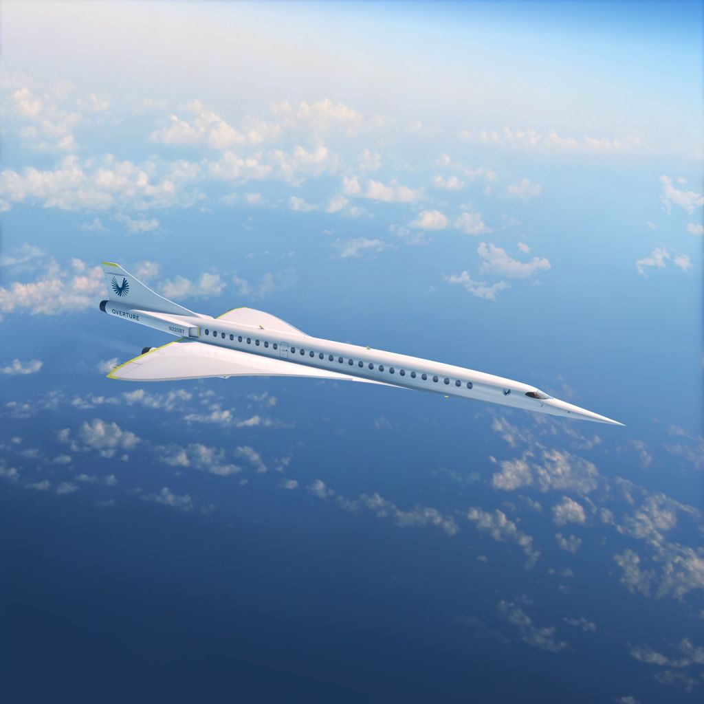 Artist’s illustration of Boom Supersonic’s Overture supersonic aircraft the company is developing. Boom Supersonic was one of three companies that received USAF contracts for work on supersonic executive transport aircraft. (Boom Supersonic)