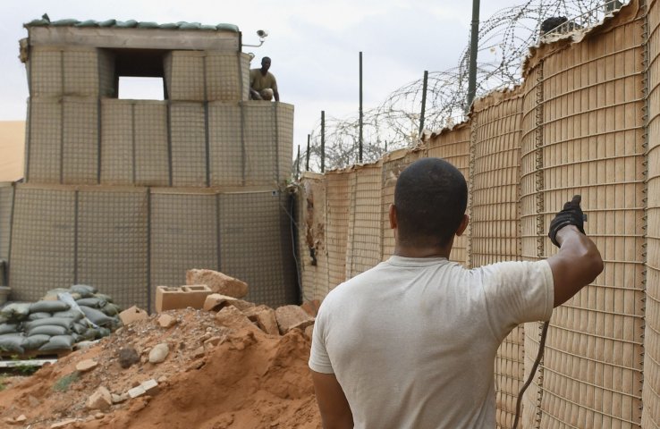 Existing Hesco barriers and a fighting position are seen at an 768 EABS compound in October 2019. (United States Air Forces in Europe – Air Forces Africa)