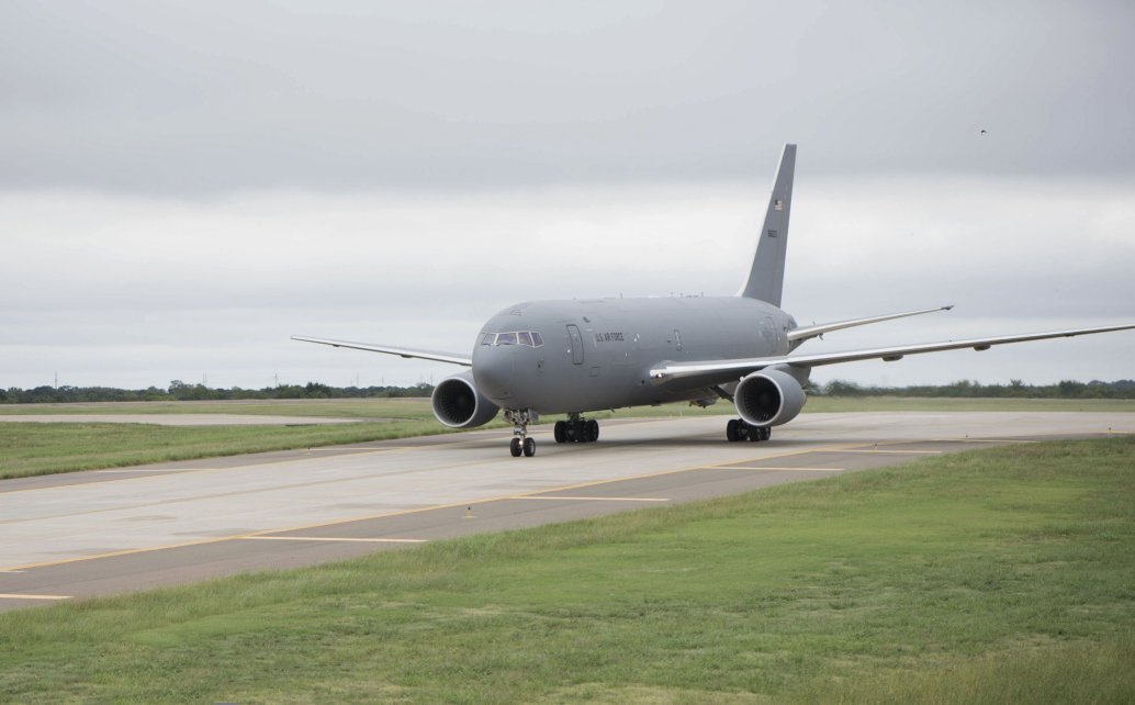 The first KC-46A Pegasus for Tinker Air Force Base in Oklahoma arrives on 10 September 2020. Boeing said it has resolved its issue with leaky fuel systems on the KC-46A. (US Air Force)