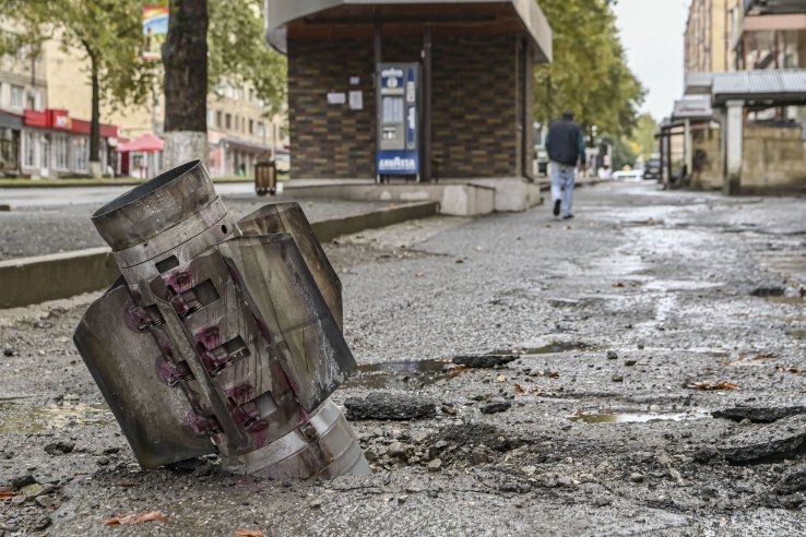 A Smerch rocket motor in Stepanakert on 6 October. (Aris Messinis/AFP via Getty Images)