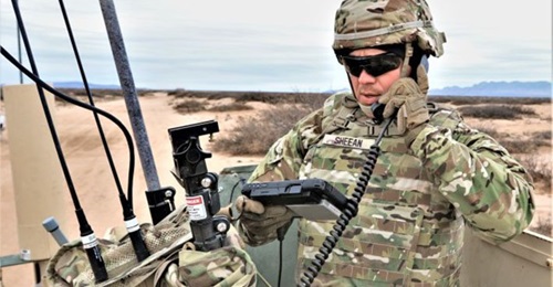 A US Army soldier conducts field tests of a prototype networked communication system in February 2019 at Fort Bliss, Texas. Army leaders are exploring use of commercial broadband technologies to support LEO satellite communication operations