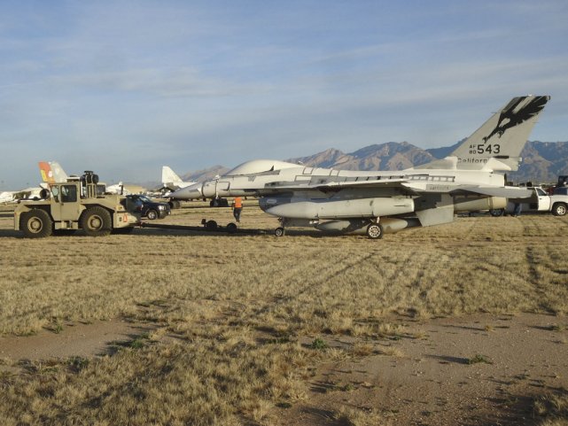 A surplus US Air Force F-16 at the boneyard at Davis-Monthan Air Base, Arizona. Bulgaria is to be gifted two such aircraft to help prepare the country’s air force for the latest F-16V Block 70 from 2023. (309th Aerospace Maintenance And Regeneration Group)