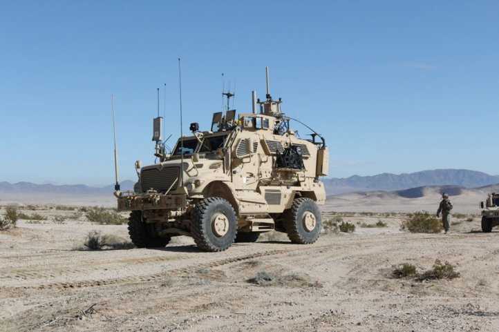 An Electronic Warfare Tactical Vehicle supports a training rotation for the 3rd Brigade Combat Team, 1st Cavalry Division at the National Training Center in Fort Irwin, California. (US Department of Defense )