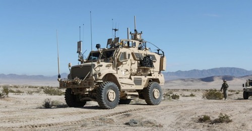 An Electronic Warfare Tactical Vehicle supports a training rotation for the 3rd Brigade Combat Team, 1st Cavalry Division at the National Training Center in Fort Irwin, California.