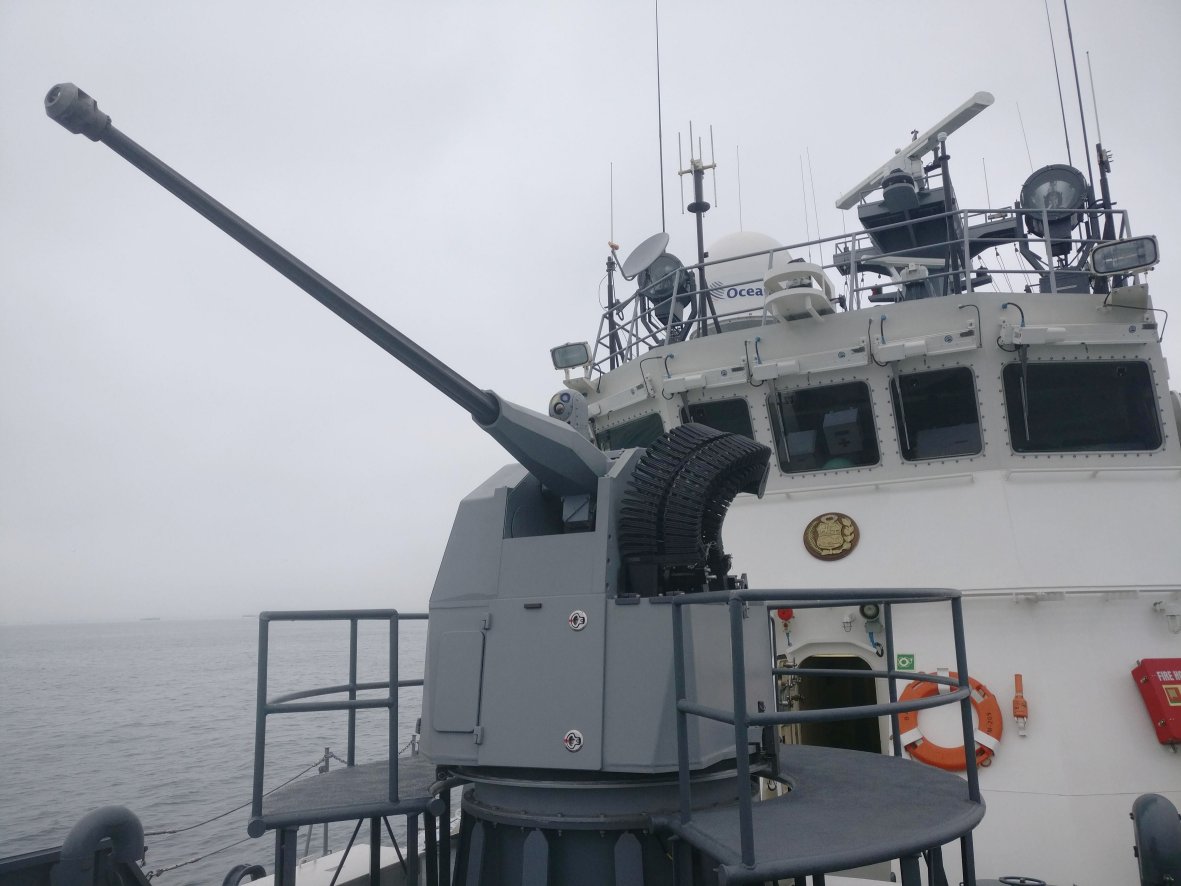 A Typhoon with a 30 mm Bushmaster gun mounted on a Peruvian Coast Guard Río Pativilca-class patrol boat. (Rafael Advanced Defense Systems)