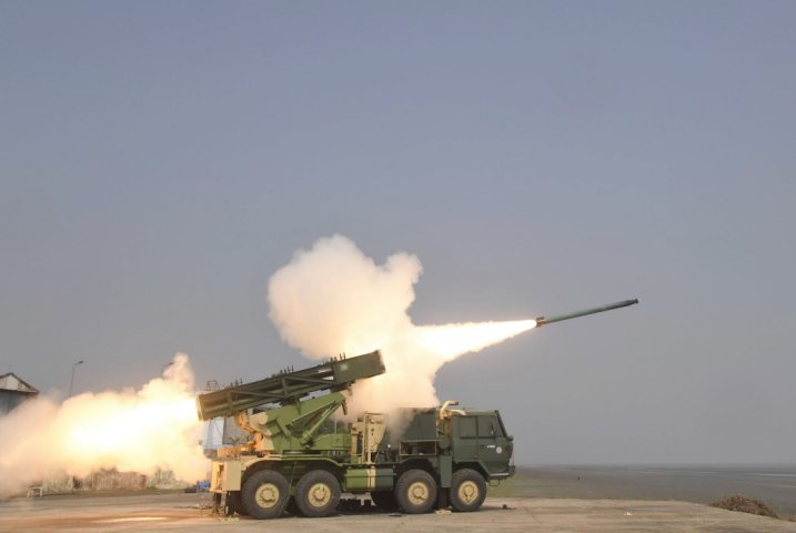 India’s DRDO tested on 4 November an enhanced version of the MK I rocket used by the Pinaka MRL. (DRDO)