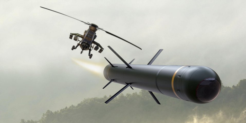 Artist’s impression of an MHT missile fired from a Tiger attack helicopter. The image might not be completely representative because the seeker assembly does not indicate an additional channel for laser-designated targeting. (MBDA)