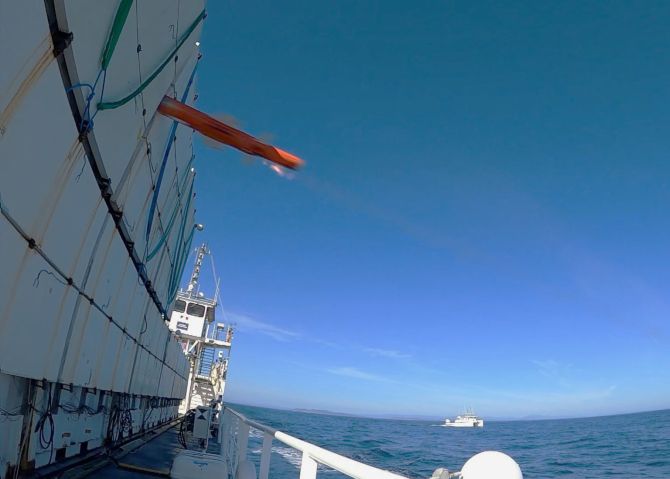 Point of impact: the Sea Venom/ANL missile strikes the target barge at the end of the 17 November qualification test.  (DGA)