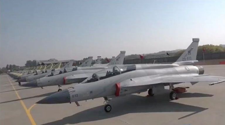 PAC Kamra rolled out the final 14 JF-17B fighter aircraft on order for the PAF in a ceremony held on 30 December at the company’s facility in Punjab.  (Pakistan Air Force )