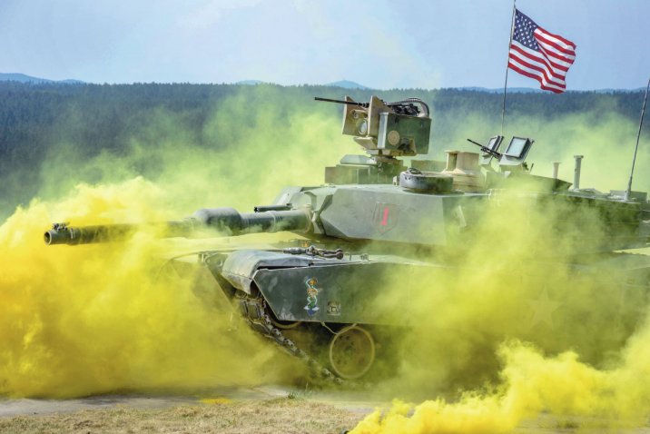 US soldiers in an M1 Abrams tank compete in the Strong Europe Tank Challenge at the Grafenwoehr training area in Germany in June 2018. Rafael recently delivered the final Trophy APS to the US Army for integration on its Abrams fleet. (US Army )