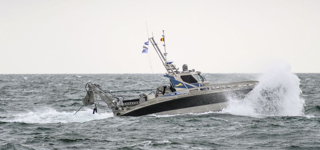 A Seagull USV performing an end-to-end MCM demonstration in 2017 as part of the Belgian Navy’s North Sea unmanned MCM trials. Manufacturer Elbit Systems announced on 13 January that it had secured a contract to supply Seagull USVs to an undisclosed navy in the Asia-Pacific region. (Elbit Systems)