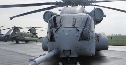 The CH-53K (foreground) and CH-47F (background) that were competing the now-cancelled STH requirement both featured on the flightline at the ILA Airshow 2018 in Berlin.