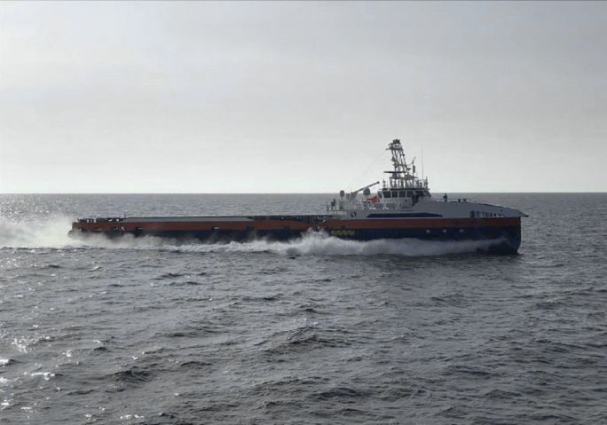 A Ghost Fleet Overlord USV prototype seen undergoing sea trials.  (US Navy)