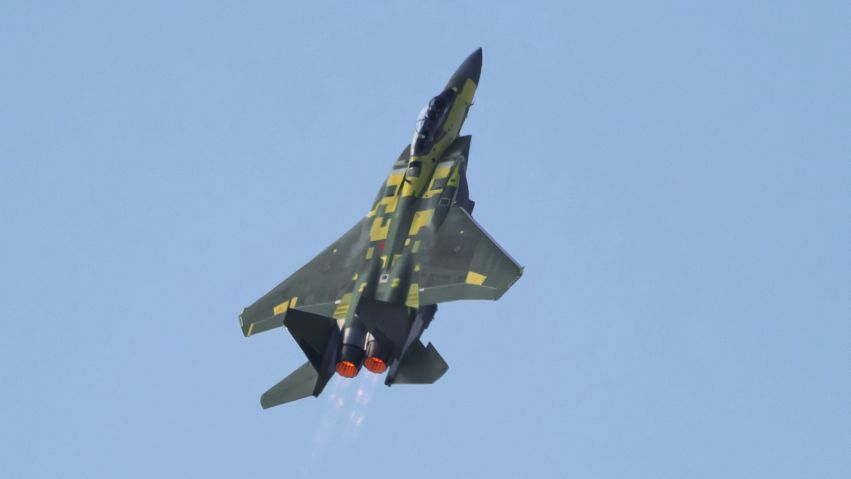 The first of upwards of 200 F-15EX combat aircraft for the US Air Force departs Lambert International Airport in St Louis on its maiden flight. (Boeing)