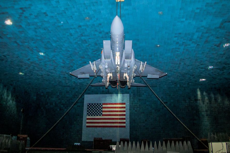 An F-15 undergoes testing for a defensive electronic warfare (EW) system at Edwards Air Force Base, California (US Air Force)