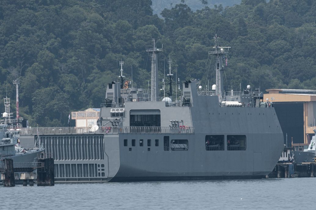 UMS Moattama, which is being used to deport Myanmar migrants from Malaysia, is seen docked at a jetty in Lumut. (Mohd Rasfan/AFP via Getty Images)