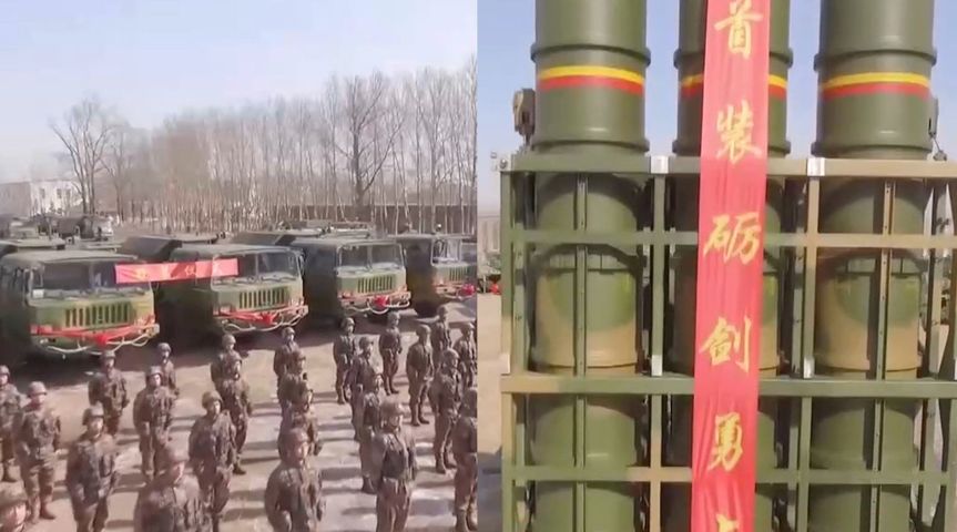 A screengrab from CCTV footage released on 28 February showing that an air-defence brigade with the PLA’s 78th Group Army recently received HQ-16 SAM systems.  (Via CCTV )