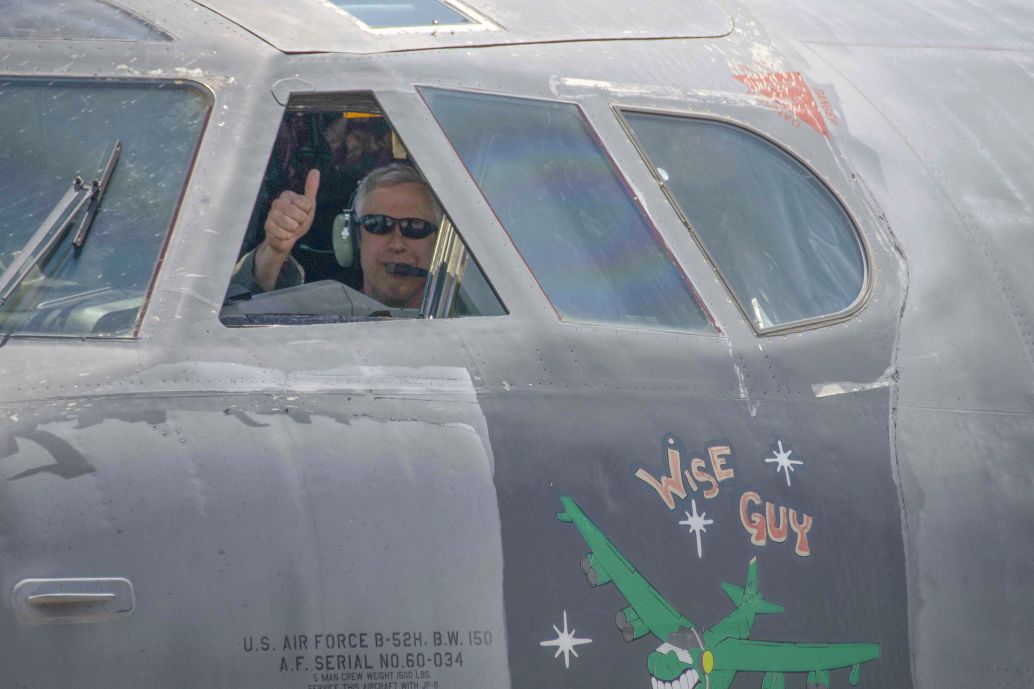 Seen after its maiden flight from the boneyard in 2019, ‘Wise Guy’ has now been fully restored and returned to service at Minot AFB, North Dakota. (US Air Force)