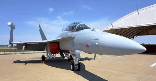 An EA-18G Growler electronic attack aircraft on the apron at Boeing's St Louis production facility. The US Navy plans to upgrade all 160 of its aircraft  with further international opportunities likely to follow.