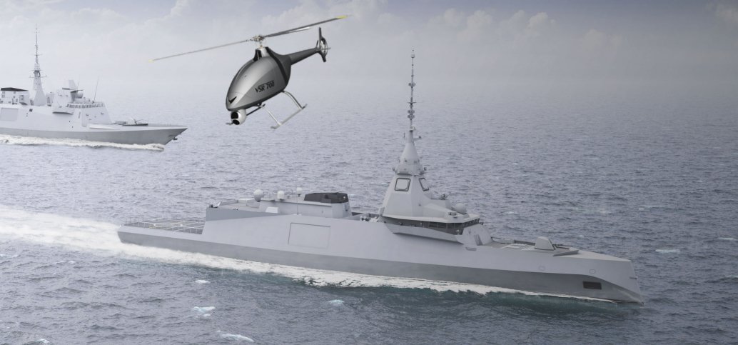 An artist’s impression of Naval Group-Airbus Helicopters VSR700 shipborne UAV.  (Naval Group-Airbus Helicopters)