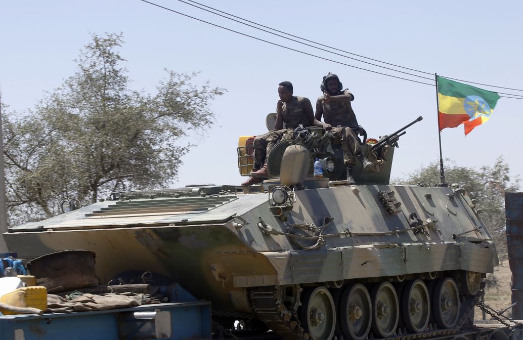 Units of the Ethiopian army patrol the streets of Mekelle city in the Tigray region, northern Ethiopia, on 7 March 2021, after the city was captured in an operation against the Tigray People’s Liberation Front (TPLF). Although the Tigray conflict has been widely covered in international media, the widening political gulf between Oromia and Amhara is potentially more destabilising for Ethiopia. (Eduardo Soteras/AFP via Getty Images)